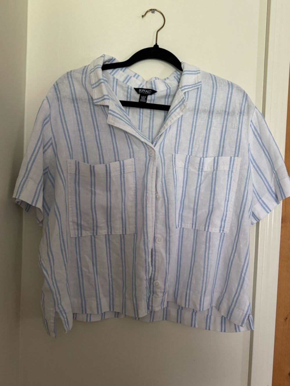 Buffalo David Bitton Light Blue and White Striped Button-Down Shirt